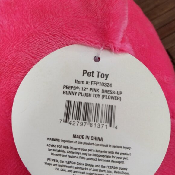 Peeps For Pets Bunny 12" Pink Dress Up Flower Plush Squeaky Dog Toy - Picture 4 of 9